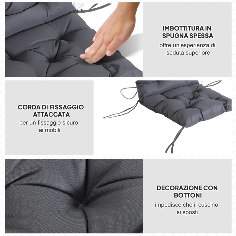 Outsunny Set 2 Cuscini per Sedie da Esterno in Poliestere e Cotone con Lacci, 50x98x8 cm, Grigio
