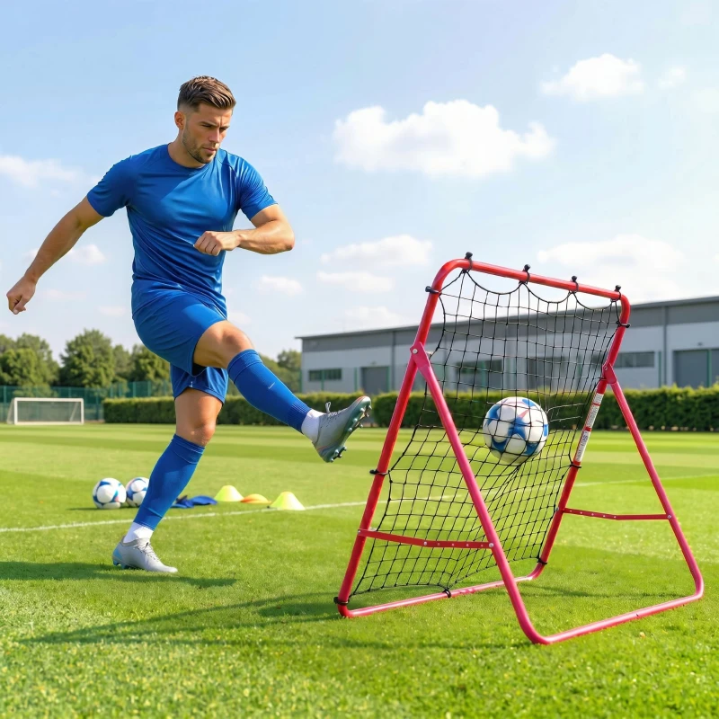 SPORTNOW Filet de Rebond Football Portable, 5 Angles Réglables en Acier et Nylon à Double Couche, 103x72x89cm, Rouge
