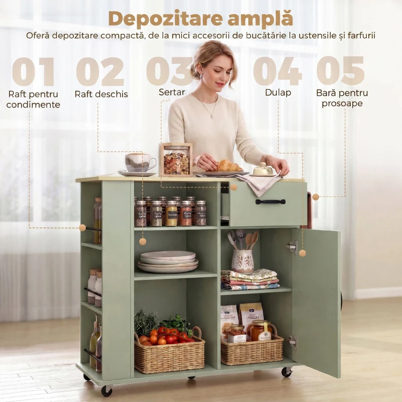 HOMCOM cărucior mobil dulap organizator