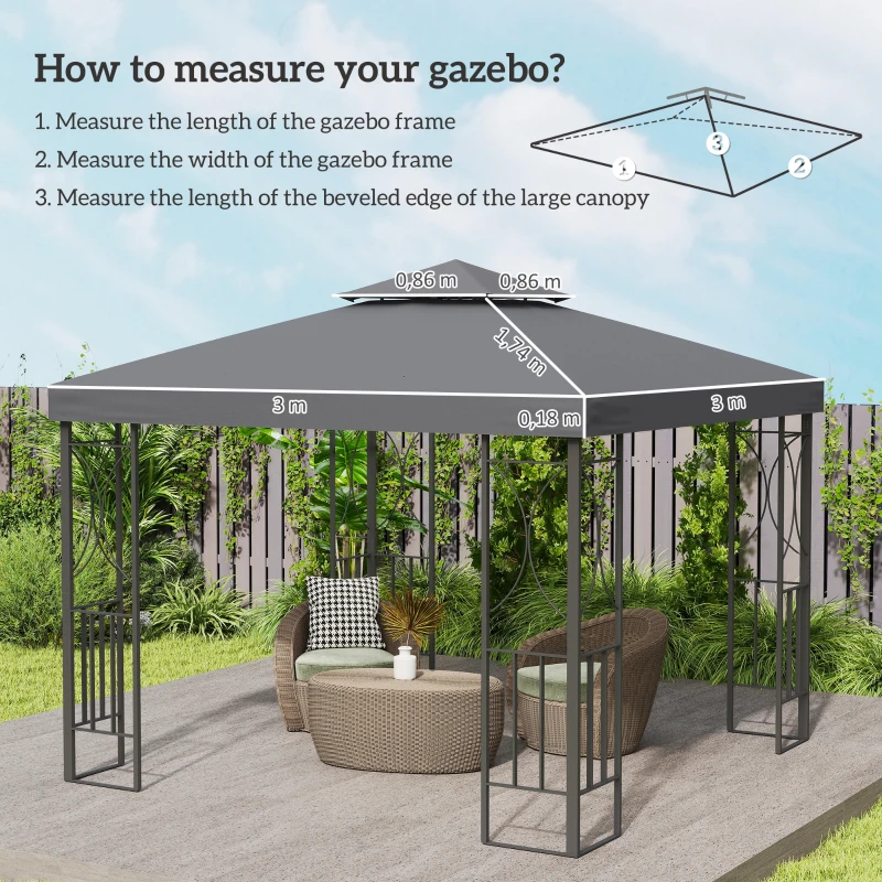 Outsunny Tetto di Ricambio per Gazebo 3x3m a 2 Livelli e Resistente ai Raggi UV, Grigio Scuro