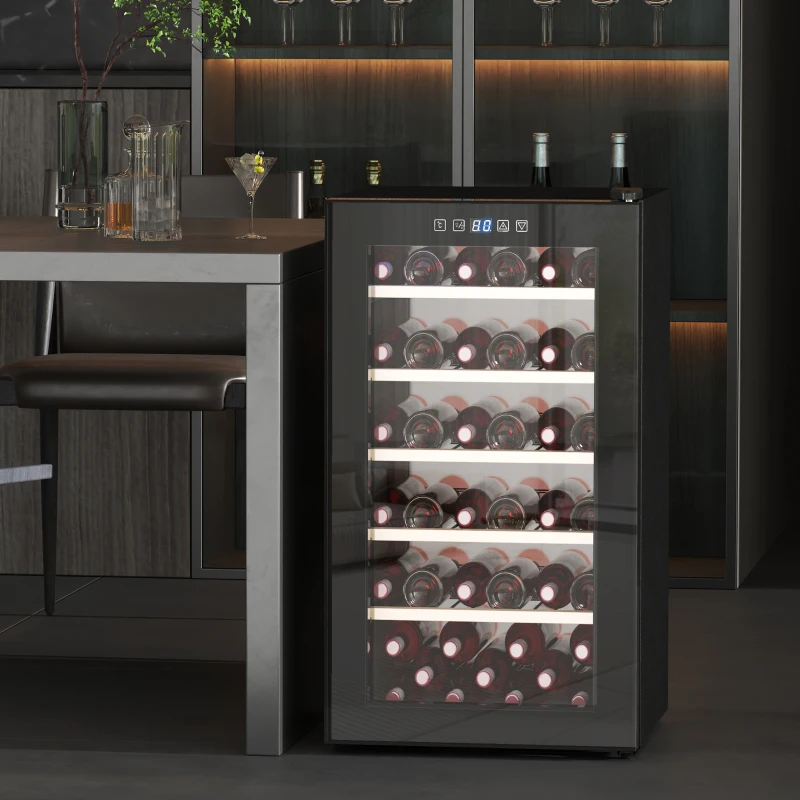 HOMCOM Cave à vin 41 bouteilles 91L réfrigérateur à vin silencieux avec porte en verre, éclairage LED, 45,1x53,8x79,8cm, noir