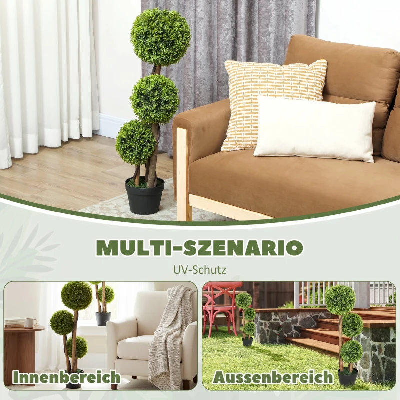 HOMCOM Kunstbuxus 2-delig, kunstplant, realistisch uiterlijk, voor buiten, groen + zwart