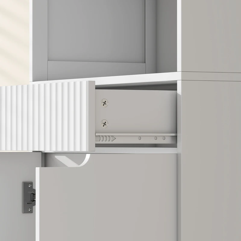 HOMCOM Meuble de salle de bain haut, 2 portes à fermeture douce, tiroir, 3 compartiments ouverts et étagères réglables, blanc