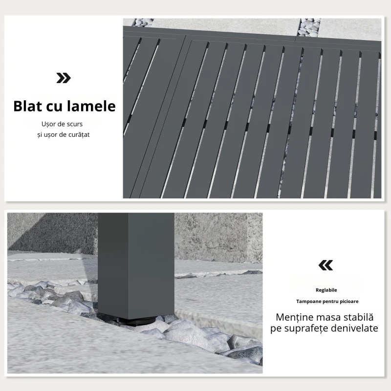 Outsunny Masă de Grădină Extensibilă 150/225x85x75 cm Masă de Luat Masa din Aluminiu cu Blat cu Șipcă pentru 6-8 Persoane Gri
