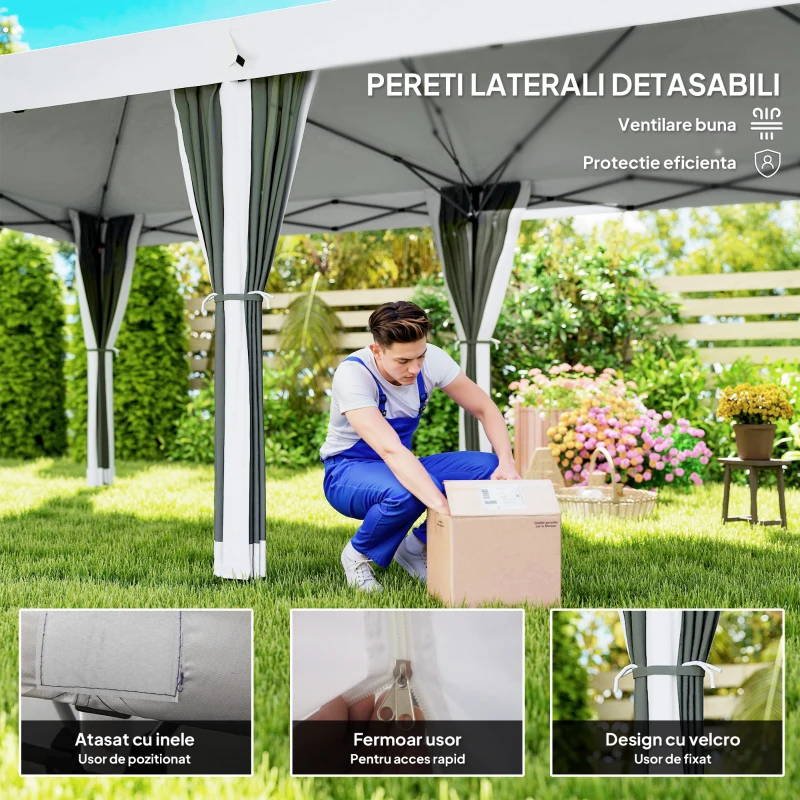 Outsunny Foisor de Gradina cu Plasa de Tantari, Alb, 3 X 6m