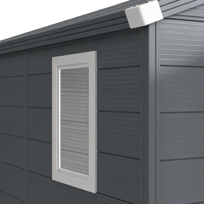 Outsunny 4 x 3ft Plastic Garden Storage Shed - Foundation Kit Included, Polypropylene Outdoor Storage Tool House with Ventilation Slots and Lockable Door, Grey