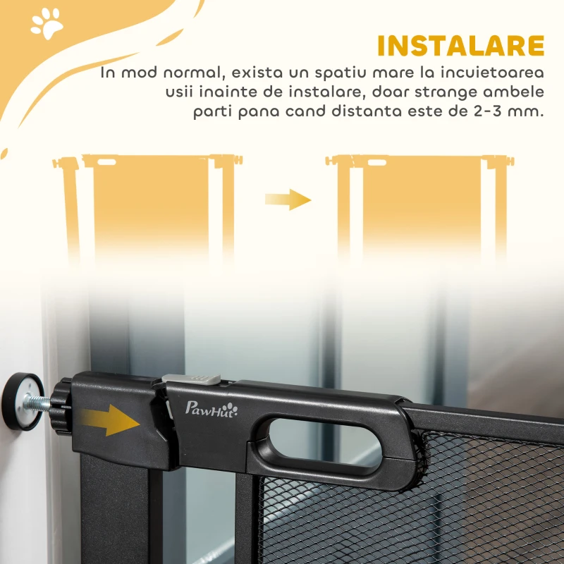 PawHut Poartă Extensibilă pentru Câini cu Presiune, Închidere Automată, Oțel și ABS, 75-82x76 cm, Neagră