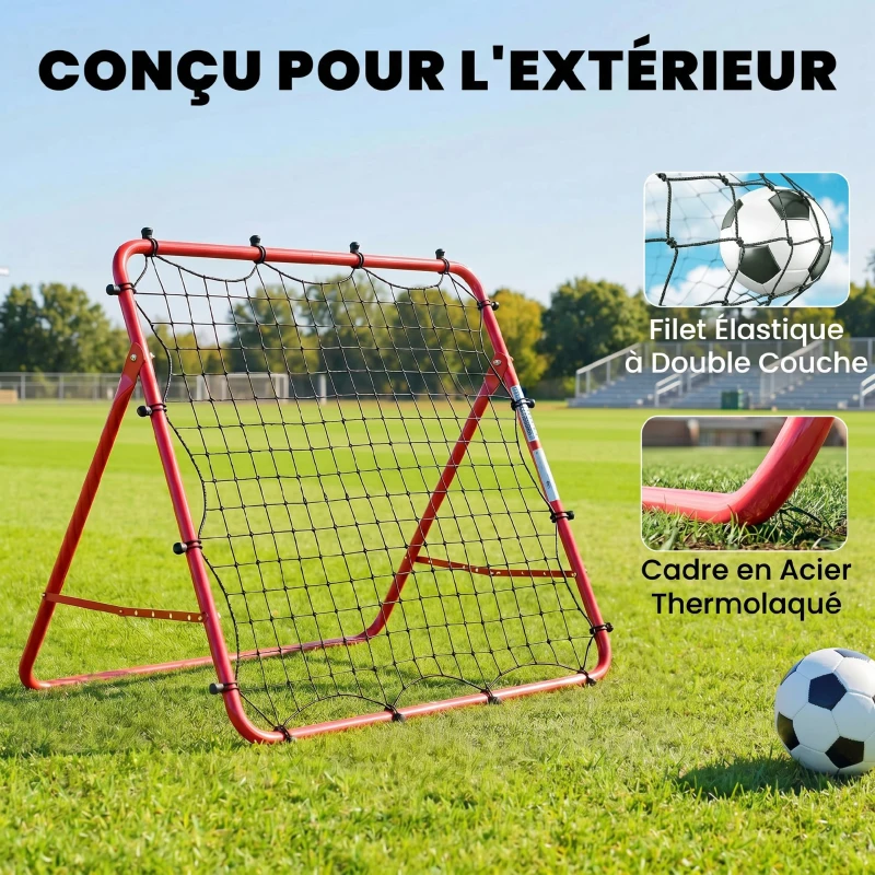 SPORTNOW Filet de Rebond Football Portable, 5 Angles Réglables en Acier et Nylon à Double Couche, 103x72x89cm, Rouge