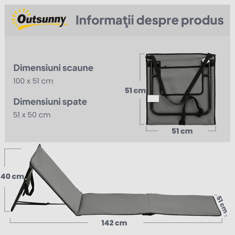 Outsunny Set 2 Șezlonguri Pliabile cu Unghi Reglabil și Buzunar cu Fermoar, 142x51x40 cm, Albastru