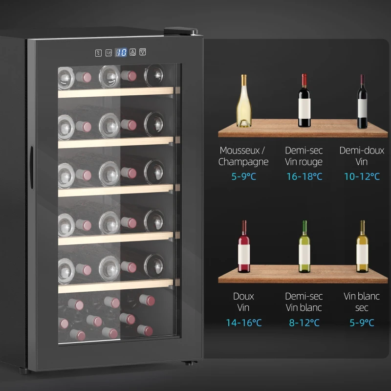 HOMCOM Cave à vin 41 bouteilles 91L réfrigérateur à vin silencieux avec porte en verre, éclairage LED, 45,1x53,8x79,8cm, noir