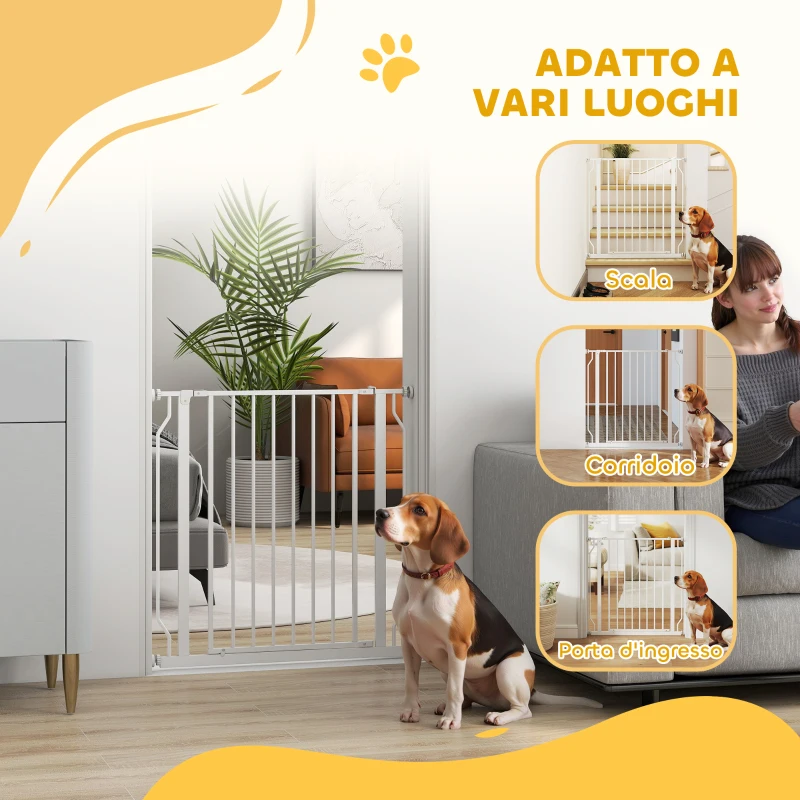 PawHut Cancelletto per Cani Estensibile e Regolabile per Scale e Porte, in Acciaio e ABS, 75-85x76 cm, Bianco