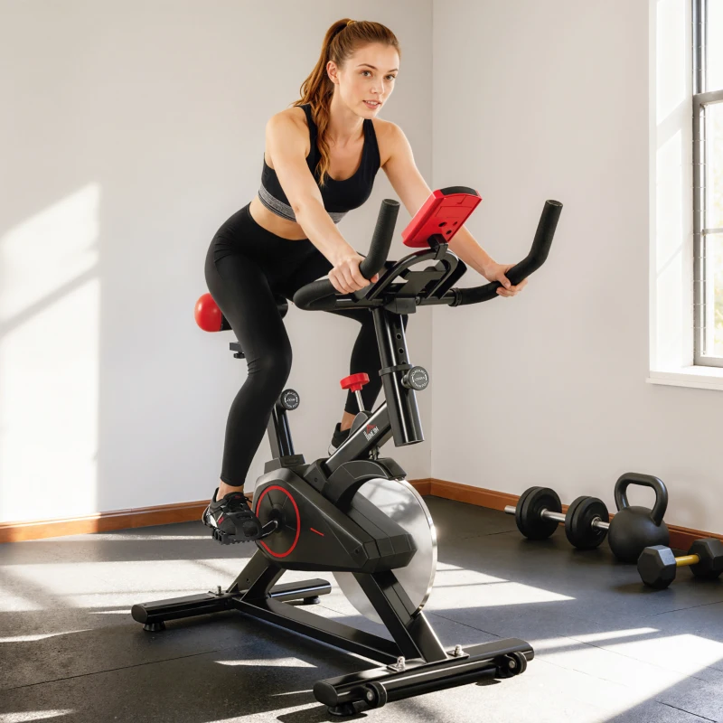 HOMCOM Indoor Upright Exercise Bike Machine, with Adjustable Seat, Resistance, Handlebar, LCD Display