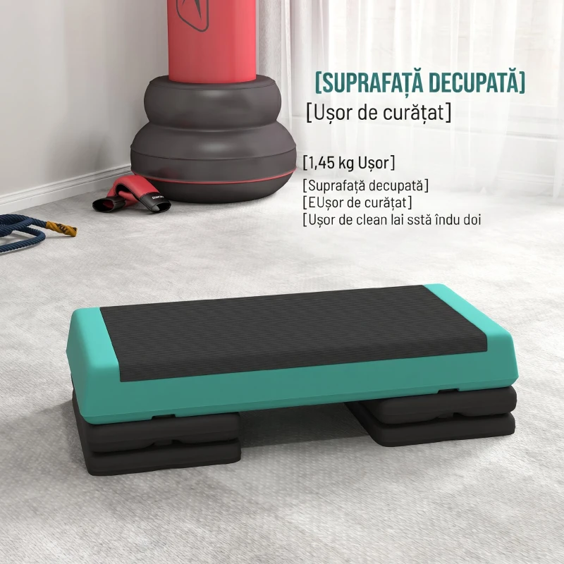 SPORTNOW Stepper Fitness Reglabil la 10,5/15,5/20,5 cm cu Suprafață Antiderapantă și Capacitate 250 kg, Verde