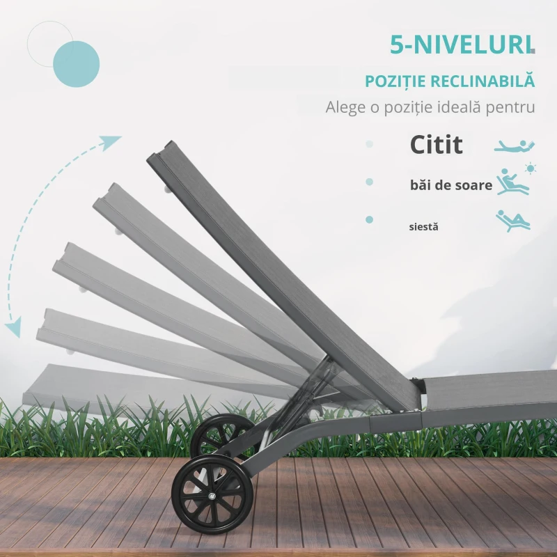 Outsunny Set 2 Șezlonguri Reclinabile, din Aluminiu și Țesătură Respirabilă, 66x165x102 cm, Albastru și Negru