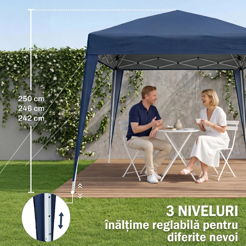 Outsunny Pavilion pliabil de grădină 2,4x2,4m, structură din oțel și frânghii antivânt, albastru