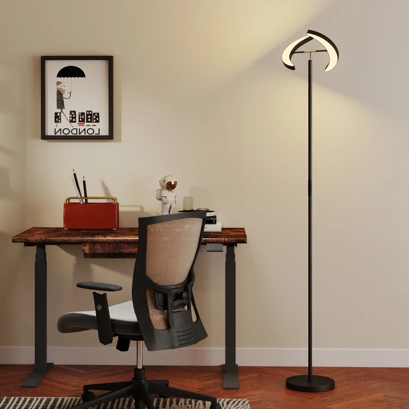 HOMCOM Lampă de Podea Reglabilă cu Telecomandă și Două Capete Rotative 350°, Reglare Temperatură Culoare 2700K-6000K, pentru Living și Dormitor, Negru