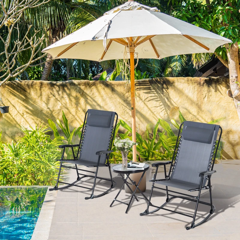 Outsunny Set Tavolino e Sedie da Giardino Pieghevoli e a Dondolo per Esterno, Balcone, Terrazzo, Grigio