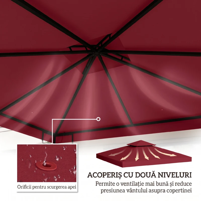 Outsunny Acoperiș de Rezervă pentru Foișor 3x3 m pe Două Niveluri și Anti-UV din Poliester cu Ventilație, Roșu