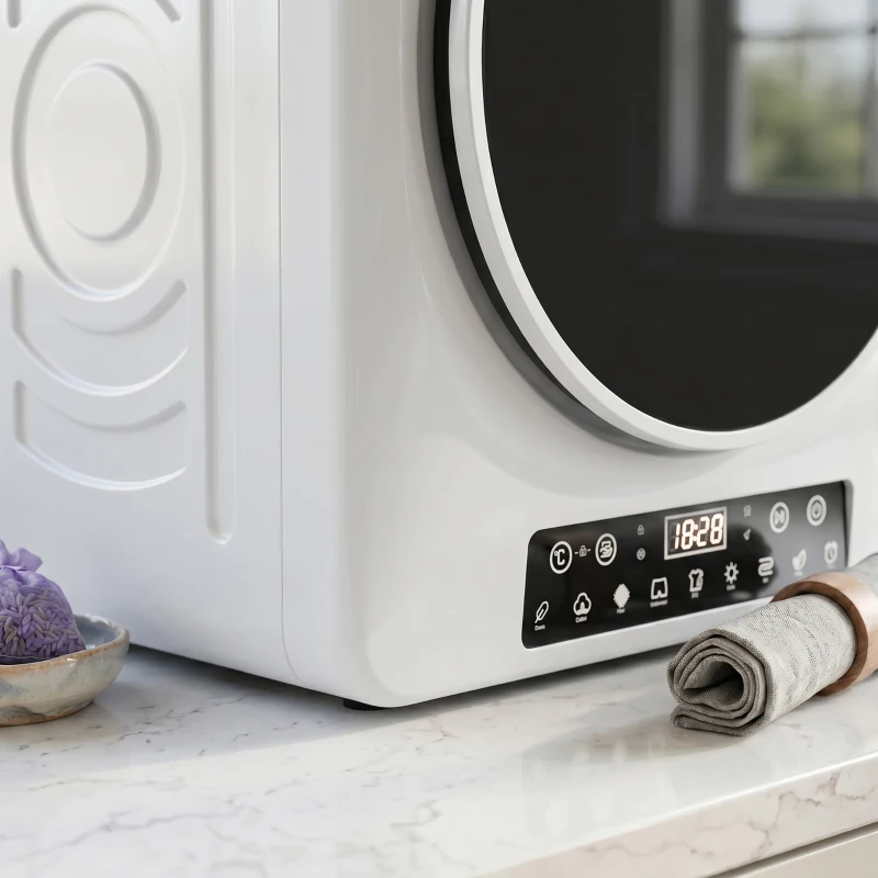 HOMCOM 1000W compacte wasdroger met Extra Droog & ECO-functies, timer- en temperatuurinstellingen, wit