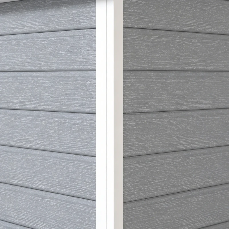 Outsunny 4 x 5FT Plastic Garden Shed with Floor, Lean to Shed, Lockable Tool Storage House with Window, Vent and Plastic Roof, Grey