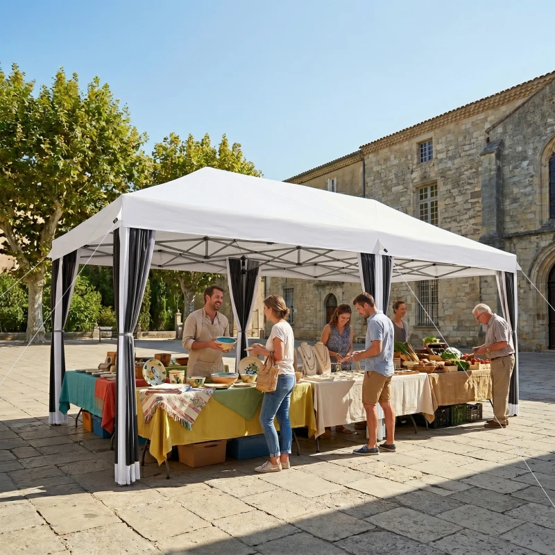 Outsunny Foisor de Gradina cu Plasa de Tantari, Alb, 3 X 6m