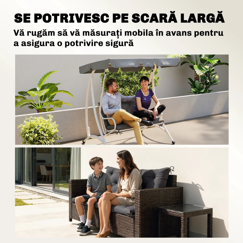 Outsunny Pernă de Grădină în Stil Capitonat pentru 2 Persoane, cu 6 Legături, din Bumbac și Poliester, 150x98x8 cm, Gri Închis