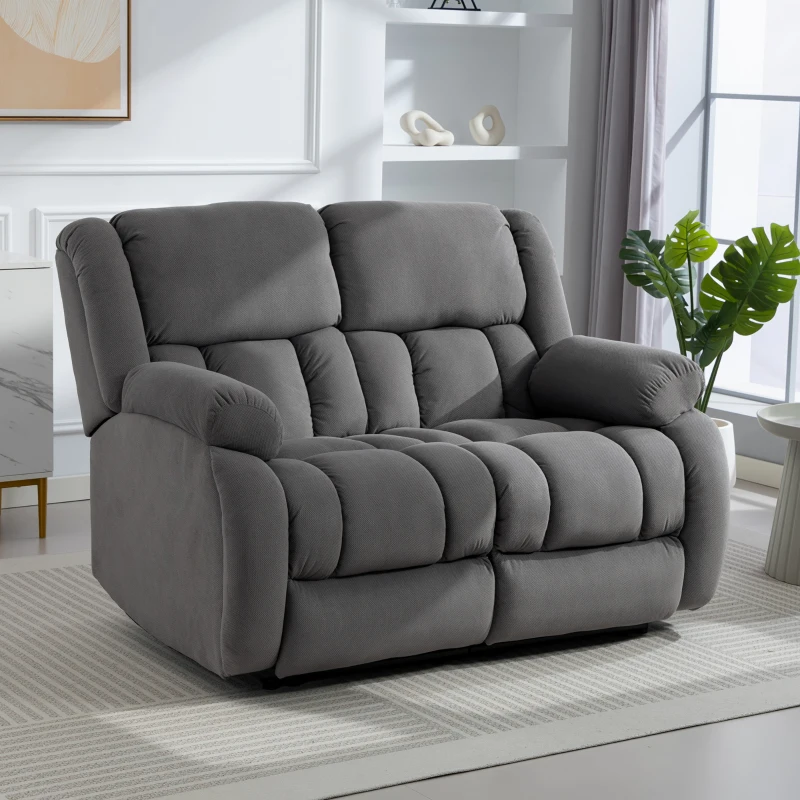 HOMCOM Sillón de 2 Plazas Relax Reclinable Manual Sillón Relax Tapizado en Terciopelo Reposapiés Ajustable Asiento Amplio Gris