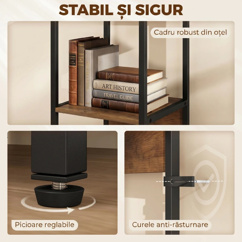 HOMCOM Bibliotecă cu 6 Rafturi, Finisaj Lemn Maro