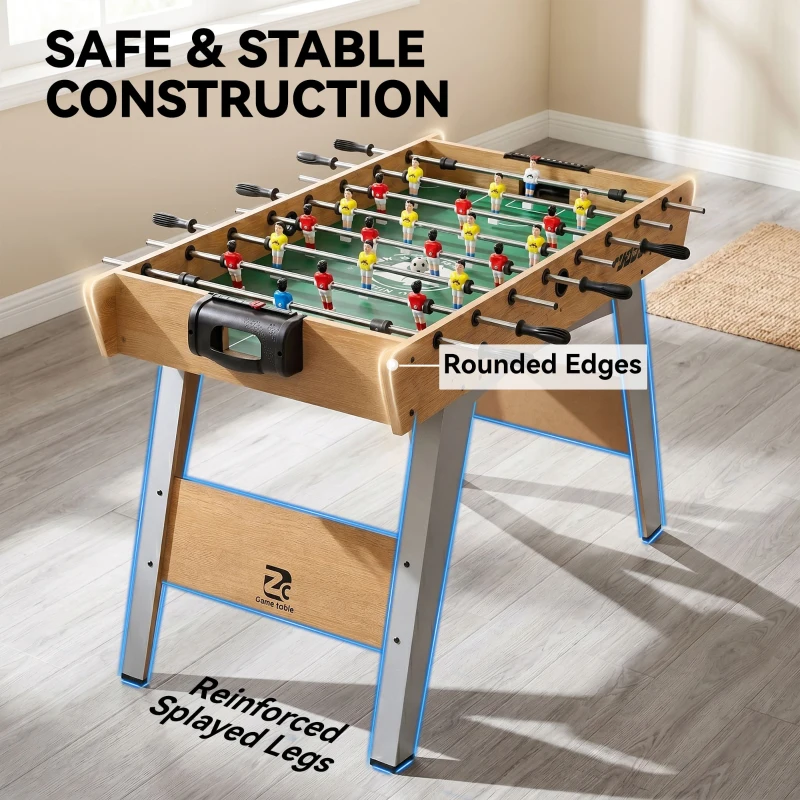 SPORTNOW 4ft Table Football, Foosball Game Table with 22 Players, 2 Balls and Manual Scorers for Family, Natural Wood Finish