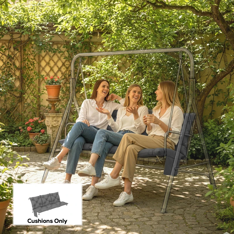 Outsunny Bankauflage 150x100x10 cm 3-Sitzer Bankkissen mit Bändern, Rückenlehne UPF30+ mit Seitentasche， dunkelgrau
