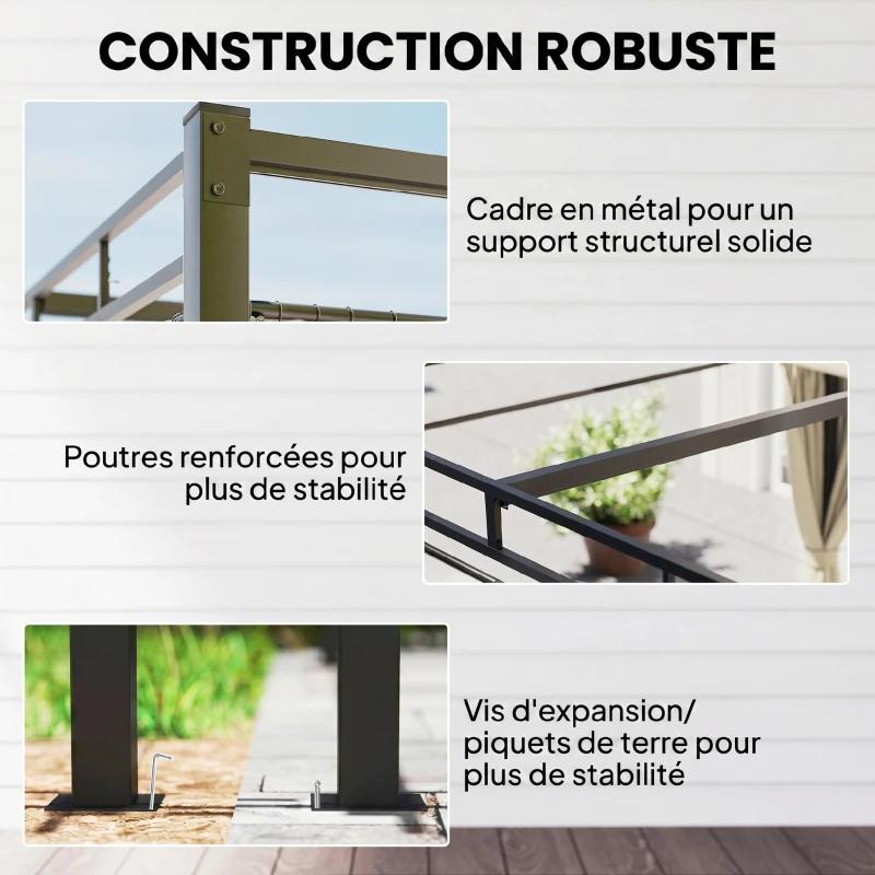 Outsunny Pergola de Jardin Tonnelle de Jardin Extérieur Toit Rétractable 4 Rideaux Protection UV30+3x3m Beige