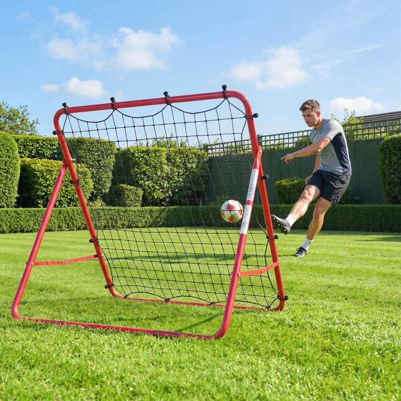 SPORTNOW Filet de Rebond Football Portable, 5 Angles Réglables en Acier et Nylon à Double Couche, 103x72x89cm, Rouge