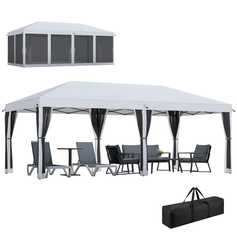 Outsunny Foisor de Gradina cu Plasa de Tantari, Alb, 3 X 6m