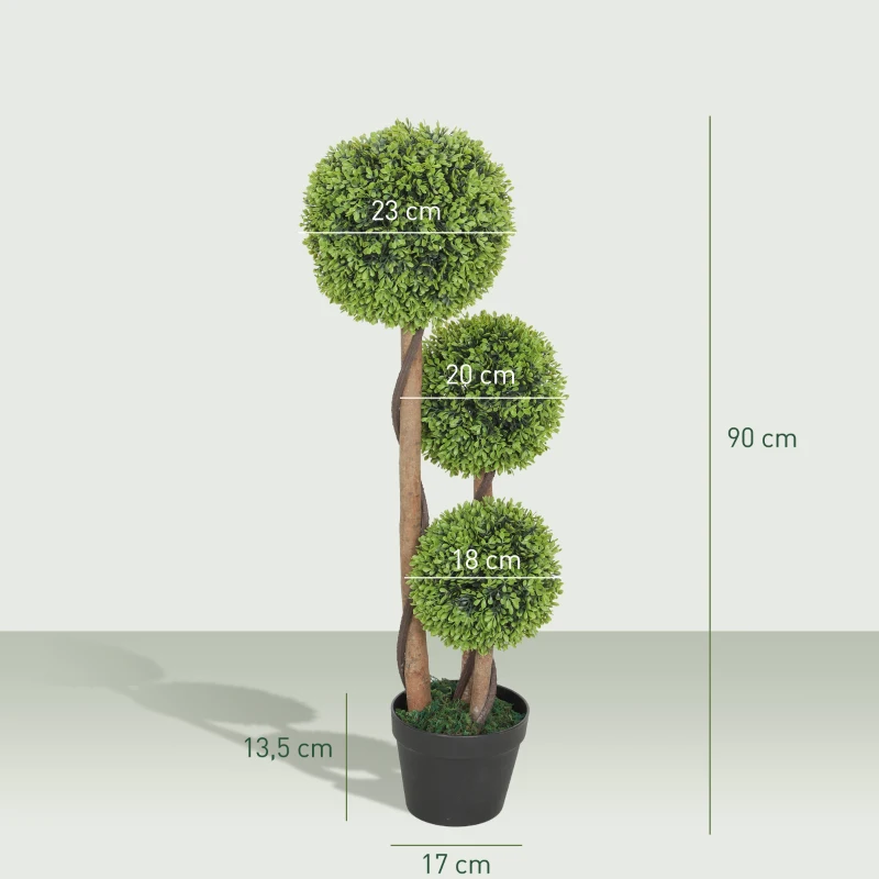 HOMCOM Kunstbuxus 2-delig, kunstplant, realistisch uiterlijk, voor buiten, groen + zwart