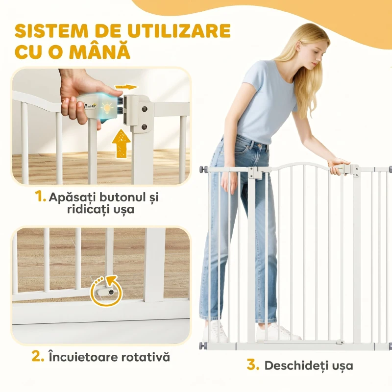 PawHut Poartă extensibilă pentru câini cu 4 șuruburi ajustabile, din metal și plastic, 74-100x94 cm, alb