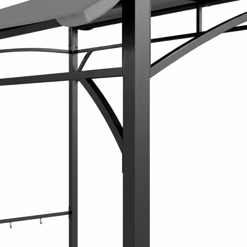 Outsunny Grillpaviljoen, Grillafdekking, Regenbescherming, Haken voor Gereedschap, Stalen Frame, Donkergrijs, 215 x 150 x 182/220 cm