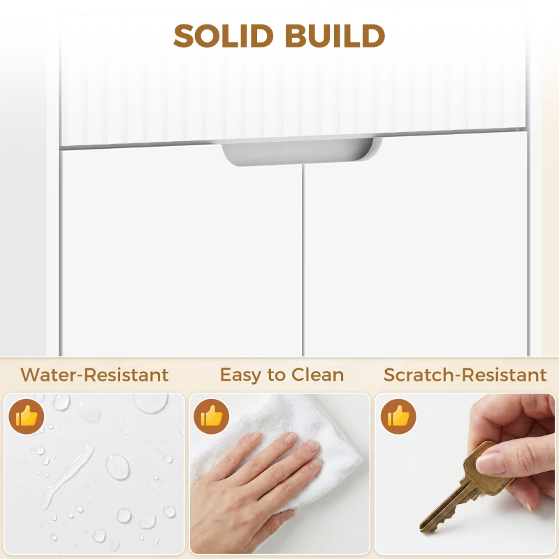 HOMCOM Meuble de salle de bain haut, 2 portes à fermeture douce, tiroir, 3 compartiments ouverts et étagères réglables, blanc