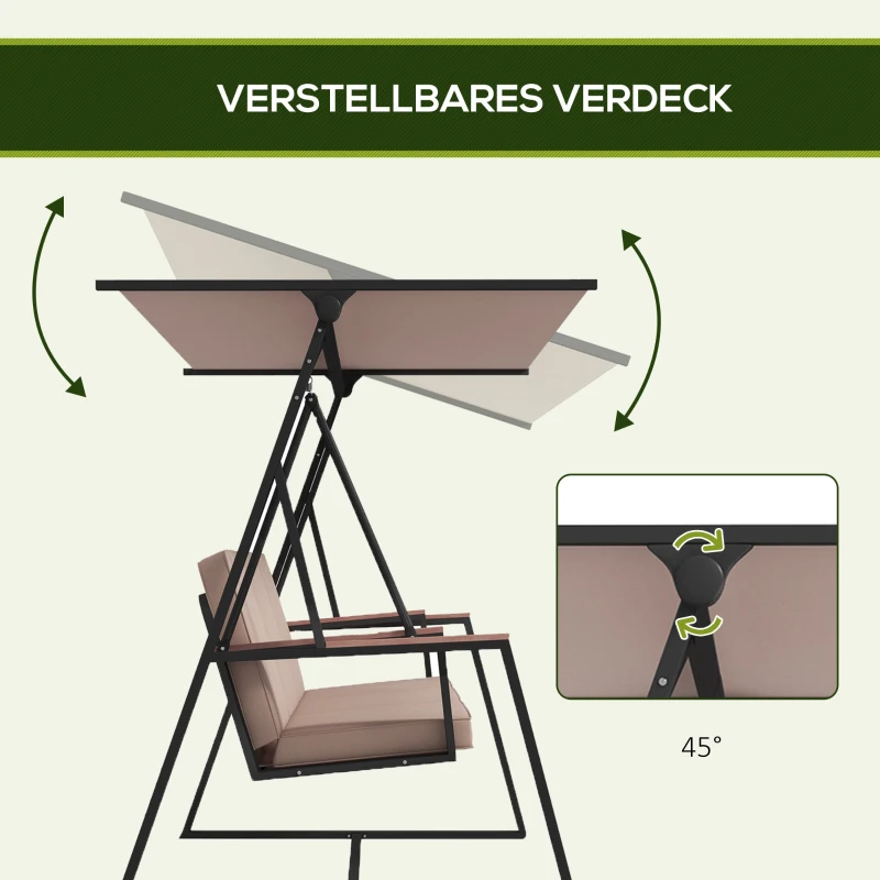 Outsunny Tuin schommelbank Hollywoodschommel 3-zits, met zonnedak, weerbestendig, Beige + Zwart