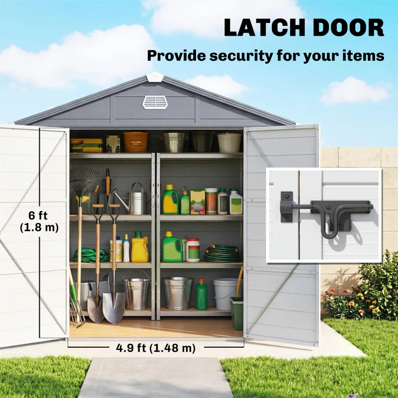 Outsunny 4 x 3ft Plastic Garden Storage Shed - Foundation Kit Included, Polypropylene Outdoor Storage Tool House with Ventilation Slots and Lockable Door, Grey