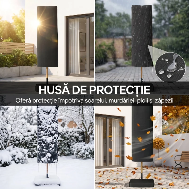 Outsunny Umbrelă Dublă cu 12 Spițe, Manivelă, Bază încrucișată și Saci de Nisip, 4,7x2,8 m, Albastru Închis
