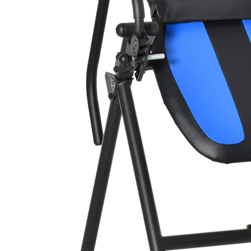 HOMCOM inversiebank opvouwbare zwaartekrachttrainer met twee beweegbare wielen set rugkussen metaal ABS zwart + blauw 132 x 71 x 145 cm