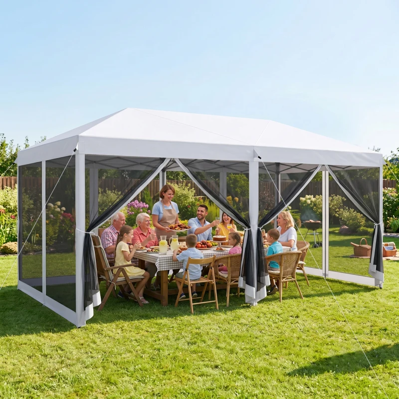 Outsunny Foisor de Gradina cu Plasa de Tantari, Alb, 3 X 6m