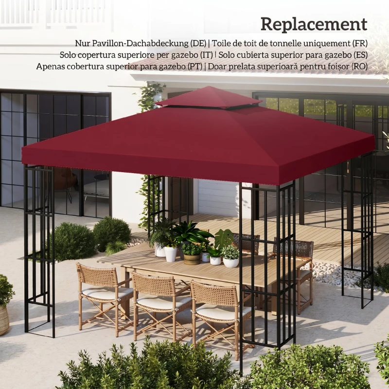 Outsunny Acoperiș de Rezervă pentru Foișor 3x3 m pe Două Niveluri și Anti-UV din Poliester cu Ventilație, Roșu