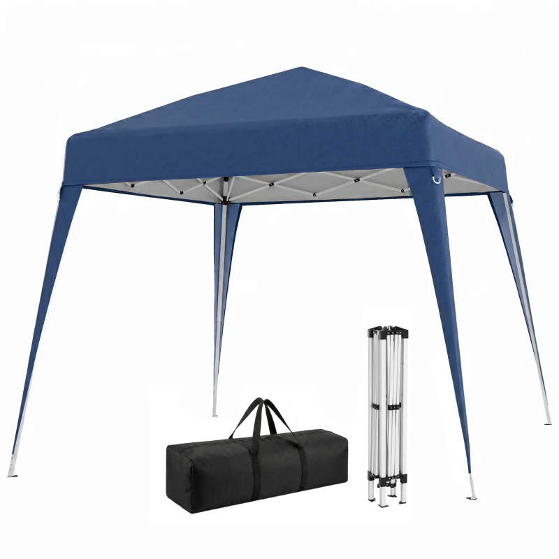 Outsunny Pavilion pliabil de grădină 2,4x2,4m, structură din oțel și frânghii antivânt, albastru