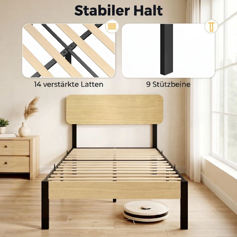 HOMCOM Bedframe 90x200 cm met hoofdbord, voetbord en opbergruimte