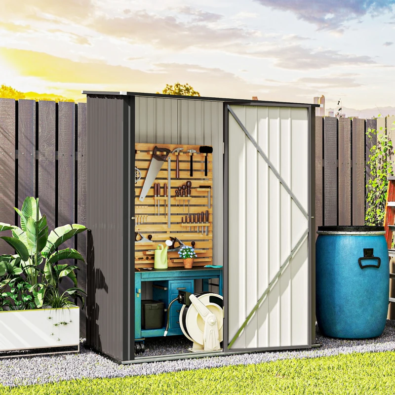 Outsunny Casetta da Giardino in Acciaio Porta Attrezzi con Catenaccio, 161.5x94.5x196cm, Grigio Chiaro