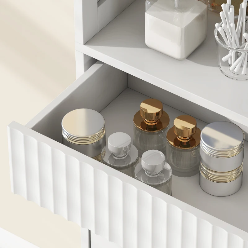 HOMCOM Meuble de salle de bain haut, 2 portes à fermeture douce, tiroir, 3 compartiments ouverts et étagères réglables, blanc