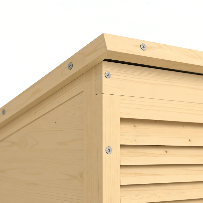 Outsunny Houten Tuinschuur Inloop Gereedschapsschuur met Planken Acrylramen Dubbele Deur Asfalt Dak Lamellenventilatie Bodemplaat