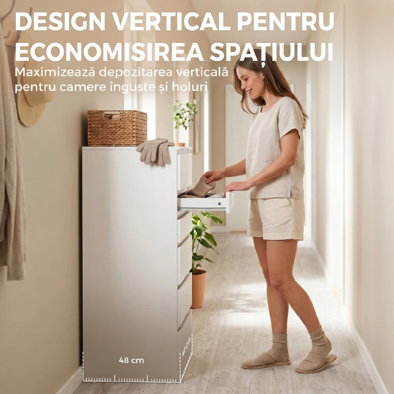 HOMCOM Comodă Înaltă cu Oglindă Rabatabilă pentru Dormitor, Alb