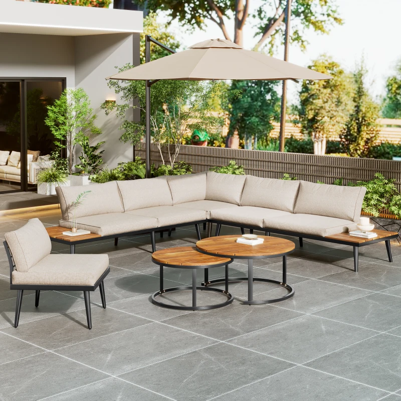 Modular Garden Sofa Set with Washable Zip-Off Cushion Covers, Versatile Garden Lounge Set for Patio, 160L × 64W × 75H cm, Gray